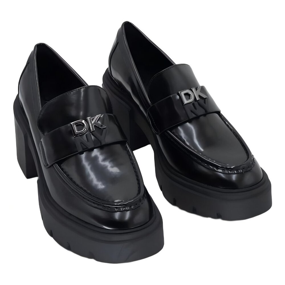 DKNY Texas Heeled Platform Loafers Women's Chunky Heel Black 8.5M